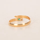 Vintage 1970s 18K Yellow Gold Emerald and Diamond Edwardian-style Wrap Ring, Size US 6.5