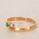 Vintage 1970s 18K Yellow Gold Emerald and Diamond Edwardian-style Wrap Ring, Size US 6.5