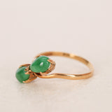 Vintage 1970s 18K Yellow Gold 'Toi et Moi' Double Jade Ring, Size US 6