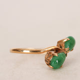 Vintage 1970s 18K Yellow Gold 'Toi et Moi' Double Jade Ring, Size US 6
