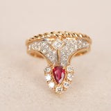 Rare Vintage 1990s 18K Yellow Gold and Pear Ruby Diamond Taper Ring
