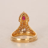 Rare Vintage 1990s 18K Yellow Gold and Pear Ruby Diamond Taper Ring