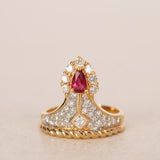 Rare Vintage 1990s 18K Yellow Gold and Pear Ruby Diamond Taper Ring