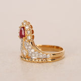 Rare Vintage 1990s 18K Yellow Gold and Pear Ruby Diamond Taper Ring