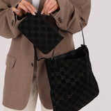 Gucci Suede Monogram Tote w/ Pouch