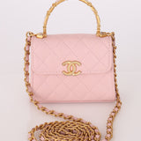 Chanel 2022 Lambskin Coco Enamel Pink Mini Kelly Top Handle