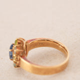 18K Yellow Gold Sapphire Peridot & Aquamarine Halo Ring, Size US 5.25