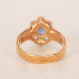 18K Yellow Gold Sapphire Peridot & Aquamarine Halo Ring, Size US 5.25
