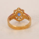 18K Yellow Gold Sapphire Peridot & Aquamarine Halo Ring, Size US 5.25