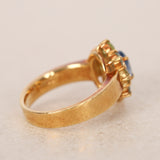 18K Yellow Gold Sapphire Peridot & Aquamarine Halo Ring, Size US 5.25