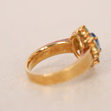 18K Yellow Gold Sapphire Peridot & Aquamarine Halo Ring, Size US 5.25