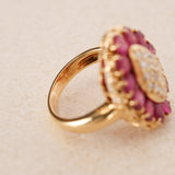 Vintage 1980s-1990s 18K Yellow Gold Ruby and Diamond Cluster Ring, Size US 3.75