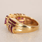 Vintage 1980s 18K Yellow Gold Ruby and Diamond Woven Motif Solitaire Ring, Size US 5