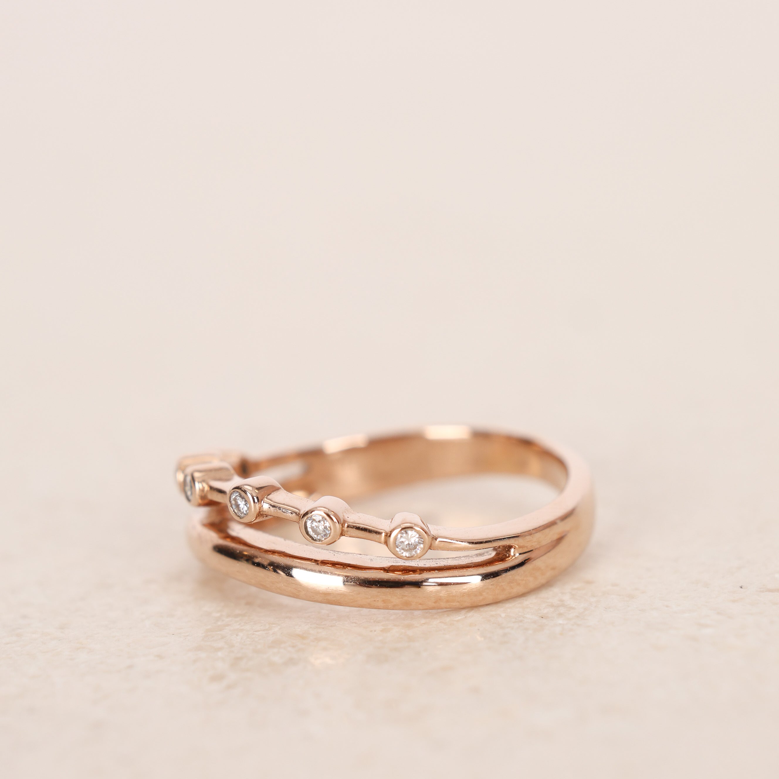 18K Rose Gold and Diamond Double Ring, Size US 5.75