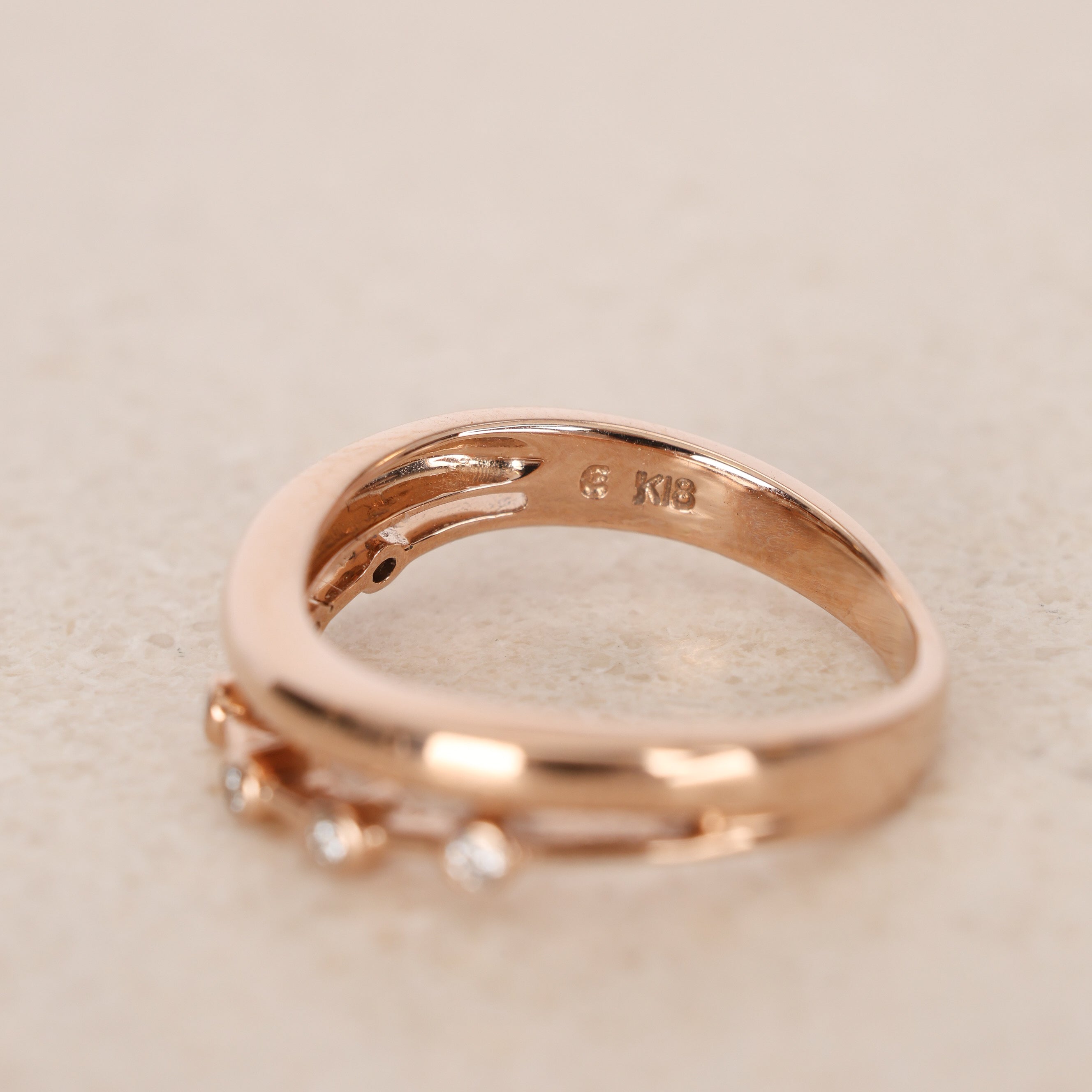 18K Rose Gold and Diamond Double Ring, Size US 5.75