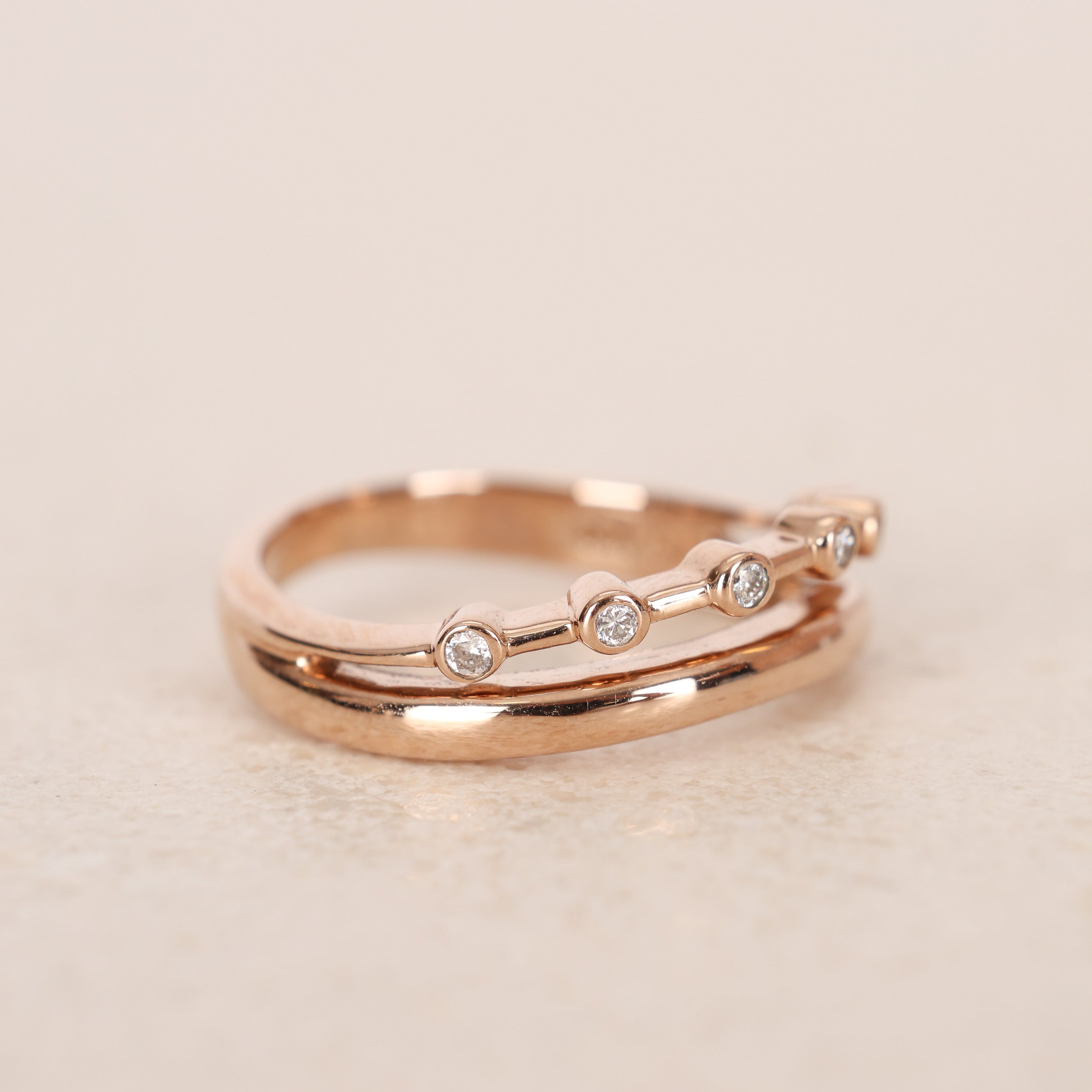 18K Rose Gold and Diamond Double Ring, Size US 5.75