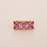 14K Yellow Gold Ruby and Diamond Flower Ring, Size US 6.25