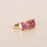 14K Yellow Gold Ruby and Diamond Flower Ring, Size US 6.25