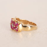 14K Yellow Gold Ruby and Diamond Flower Ring, Size US 6.25