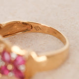 14K Yellow Gold Ruby and Diamond Flower Ring, Size US 6.25