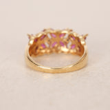 14K Yellow Gold Ruby and Diamond Flower Ring, Size US 6.25