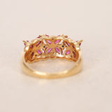 14K Yellow Gold Ruby and Diamond Flower Ring, Size US 6.25
