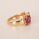 14K Yellow Gold Ruby and Diamond Flower Ring, Size US 6.25