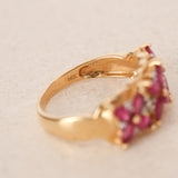 14K Yellow Gold Ruby and Diamond Flower Ring, Size US 6.25