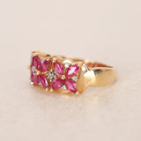 14K Yellow Gold Ruby and Diamond Flower Ring, Size US 6.25
