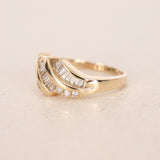 Vintage 1980s-1990s 14K Yellow Gold Brilliant and Baguette Diamond Art Deco Ring, Size US 6.75