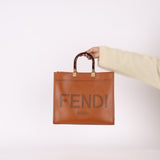 Fendi Sunshine Leather Medium Tan Tortoise Handle Tote Bag