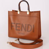 Fendi Sunshine Leather Medium Tan Tortoise Handle Tote Bag