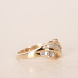 Vintage 1980s-1990s 14K Yellow Gold Brilliant and Baguette Diamond Art Deco Ring, Size US 6.75