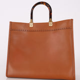 Fendi Sunshine Leather Medium Tan Tortoise Handle Tote Bag