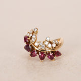 18K Yellow Gold Diamond and Ruby Curved Branch Ring, Size US 4.5