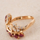 18K Yellow Gold Diamond and Ruby Curved Branch Ring, Size US 4.5