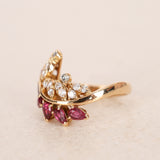 18K Yellow Gold Diamond and Ruby Curved Branch Ring, Size US 4.5