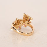 18K Yellow Gold Diamond and Ruby Curved Branch Ring, Size US 4.5