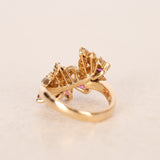 18K Yellow Gold Diamond and Ruby Curved Branch Ring, Size US 4.5