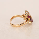 18K Yellow Gold Diamond and Ruby Curved Branch Ring, Size US 4.5