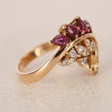 18K Yellow Gold Diamond and Ruby Curved Branch Ring, Size US 4.5
