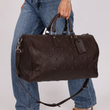 Louis Vuitton Chocolate Leather Monogram Revelation Keepall Bandouliere 45