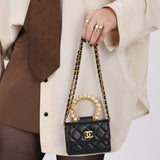 Chanel Lambskin Pearl Top Handle Cardholder on Chain