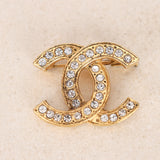 Chanel 70s-80s Crystal Embellished CC Brooch 24K GP