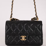 Chanel 2025 Caviar Chain Top Handle Turnlock Mini Flap