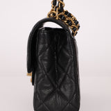 Chanel 2025 Caviar Chain Top Handle Turnlock Mini Flap