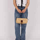 Rare Fendi Raffia & Marble Baguette