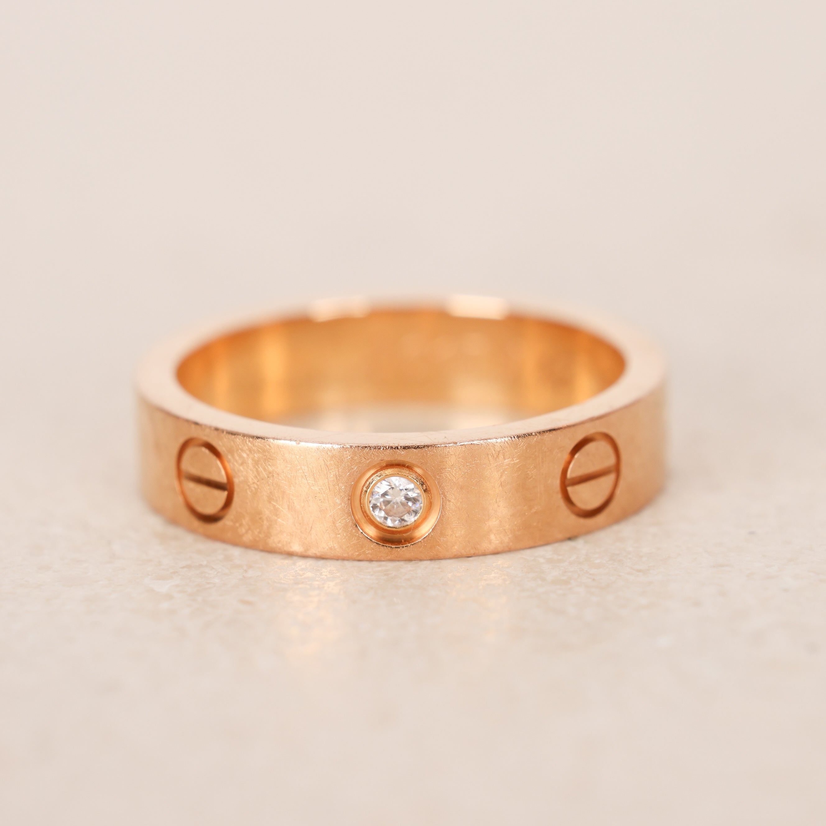 Cartier 18K Rose Gold Diamond Mini Love Ring, Size US 4.5