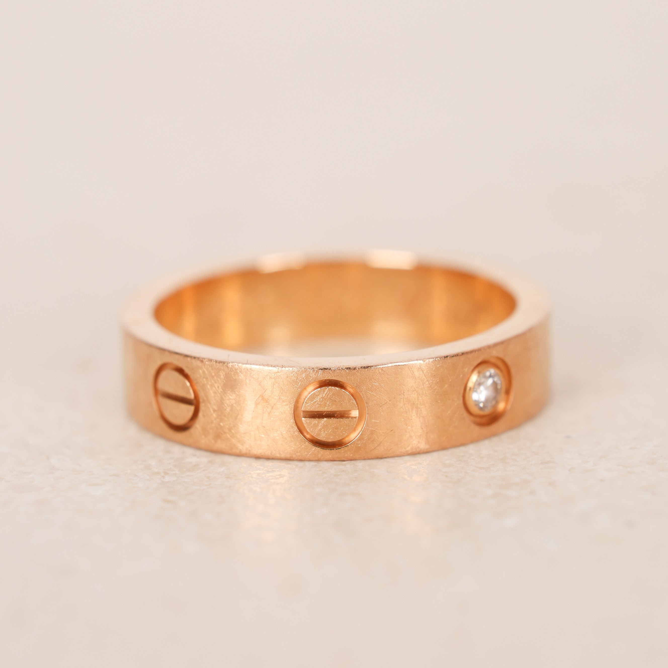 Cartier 18K Rose Gold Diamond Mini Love Ring, Size US 4.5