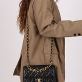 Chanel 2025 Caviar Chain Top Handle Turnlock Mini Flap